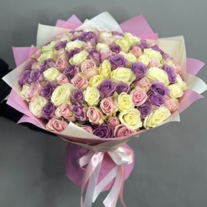 Букет из 101 розы пастельный микс (40 см) в Долгопрудном