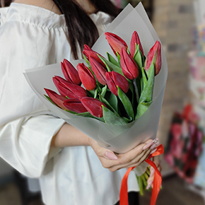 Букет из 15 красных тюльпанов в Долгопрудном