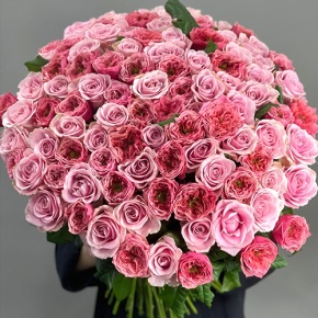 Нежный букет из 101 розы Риджентс парк и Аваланж микс  (70 см) в Долгопрудном