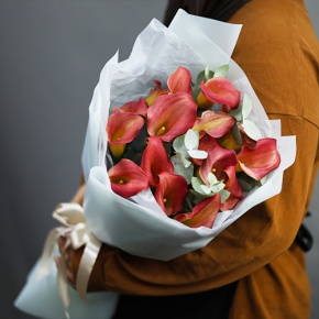 Букет из 17 нежных калл с эвкалиптом в Долгопрудном