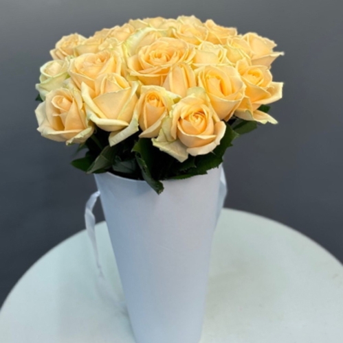 25 кремовых роз в конусе в Долгопрудном
